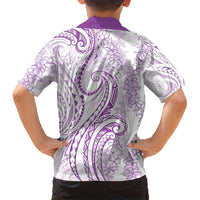 Polynesia Plumeria Lei Kid Hawaiian Shirt White Violet Curves Motif