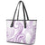 Polynesia Plumeria Lei Leather Tote Bag White Violet Curves Motif