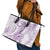 Polynesia Plumeria Lei Leather Tote Bag White Violet Curves Motif