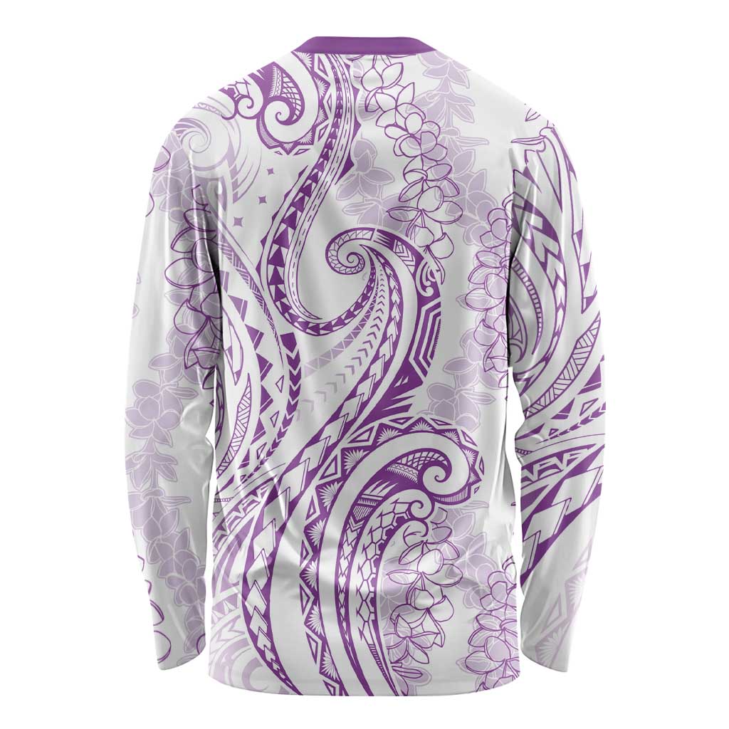 Polynesia Plumeria Lei Long Sleeve Shirt White Violet Curves Motif