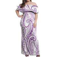 Polynesia Plumeria Lei Off Shoulder Maxi Dress White Violet Curves Motif