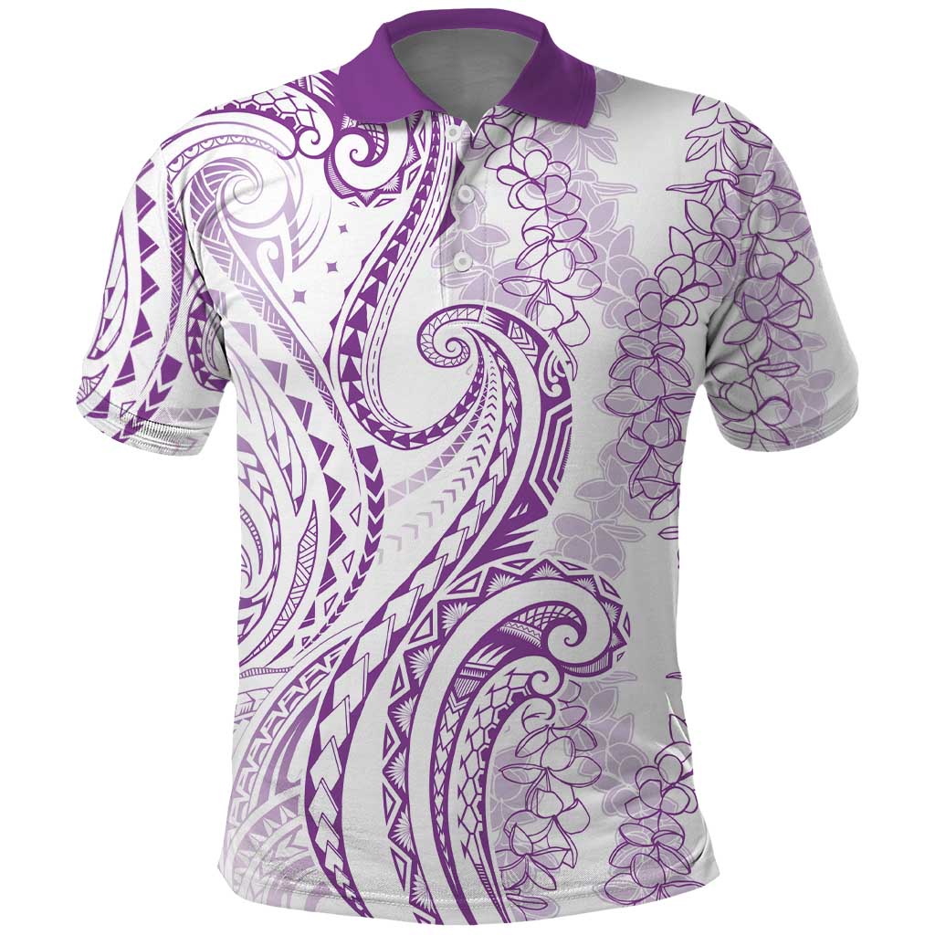 Polynesia Plumeria Lei Polo Shirt White Violet Curves Motif