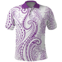 Polynesia Plumeria Lei Polo Shirt White Violet Curves Motif