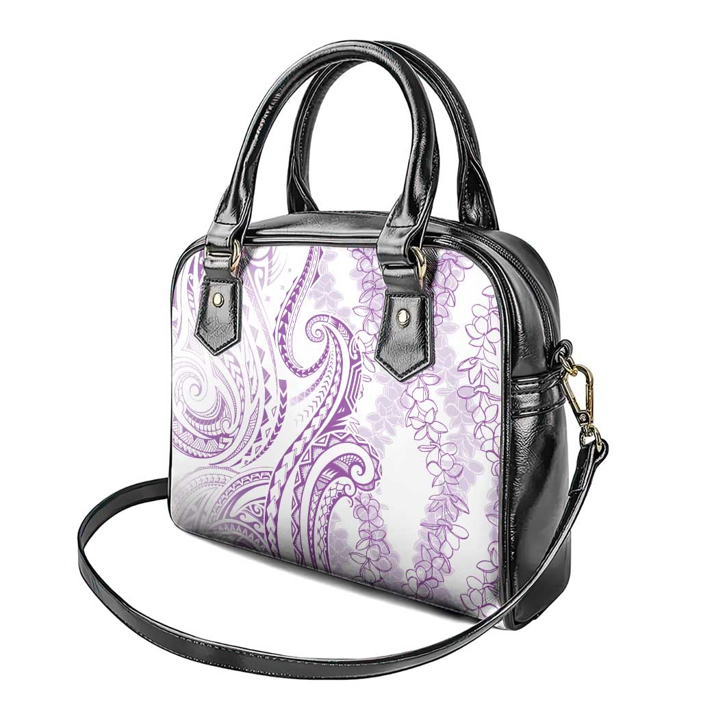 Polynesia Plumeria Lei Shoulder Handbag White Violet Curves Motif