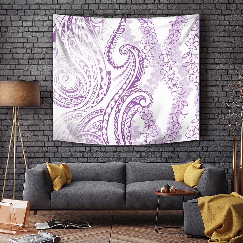 Polynesia Plumeria Lei Tapestry White Violet Curves Motif