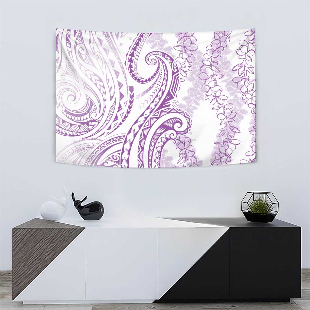 Polynesia Plumeria Lei Tapestry White Violet Curves Motif