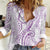 Polynesia Plumeria Lei Women Casual Shirt White Violet Curves Motif