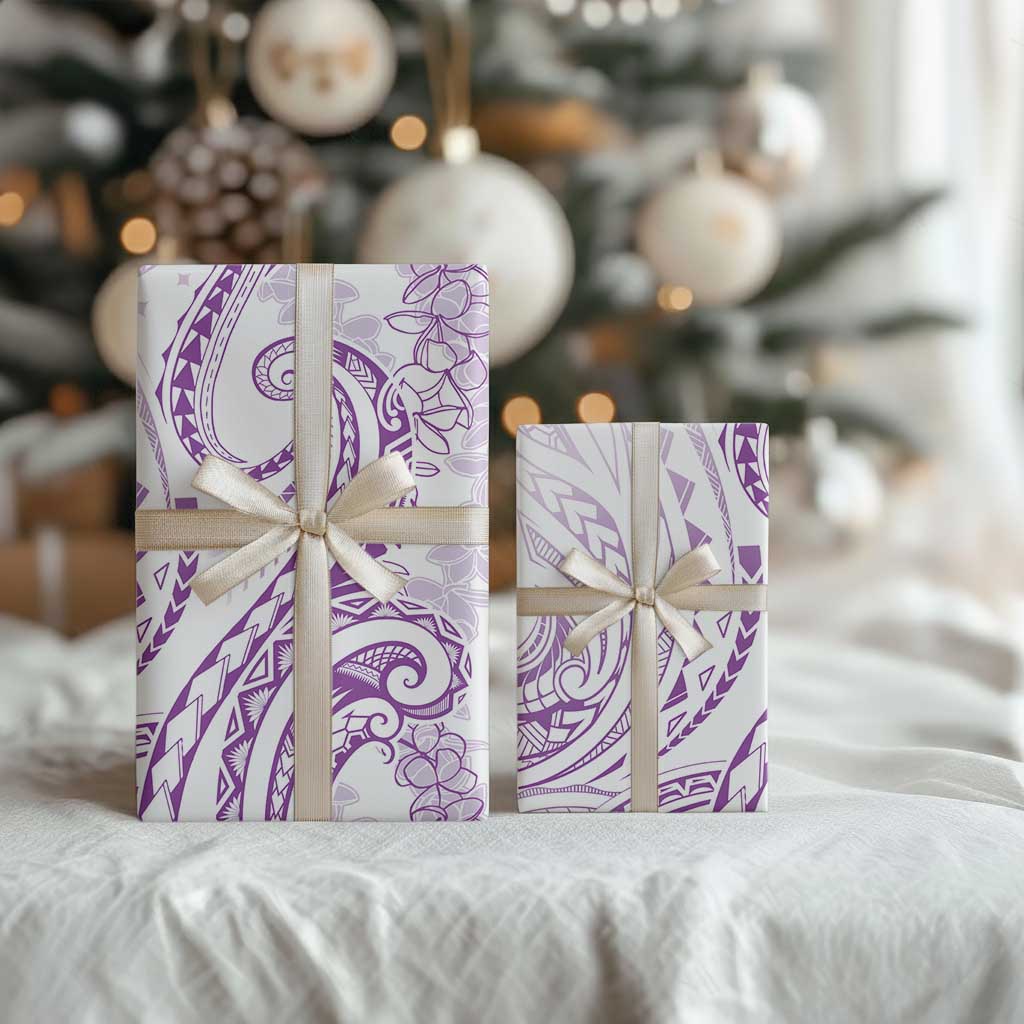 Polynesia Plumeria Lei Wrapping Paper White Violet Curves Motif