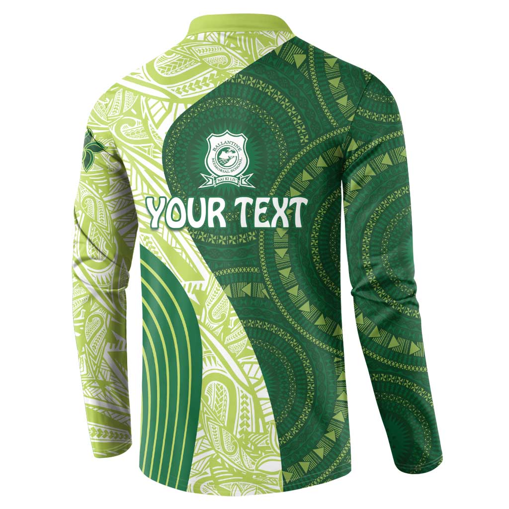 Fiji Ballantine Memorial High School Personalised Button Sweatshirt Masi Tapa Mix Plumeria