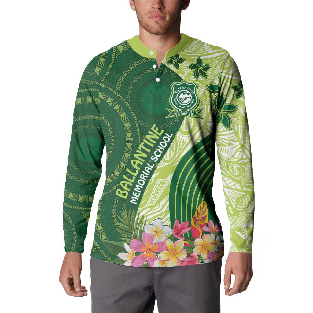 Fiji Ballantine Memorial High School Personalised Button Sweatshirt Masi Tapa Mix Plumeria