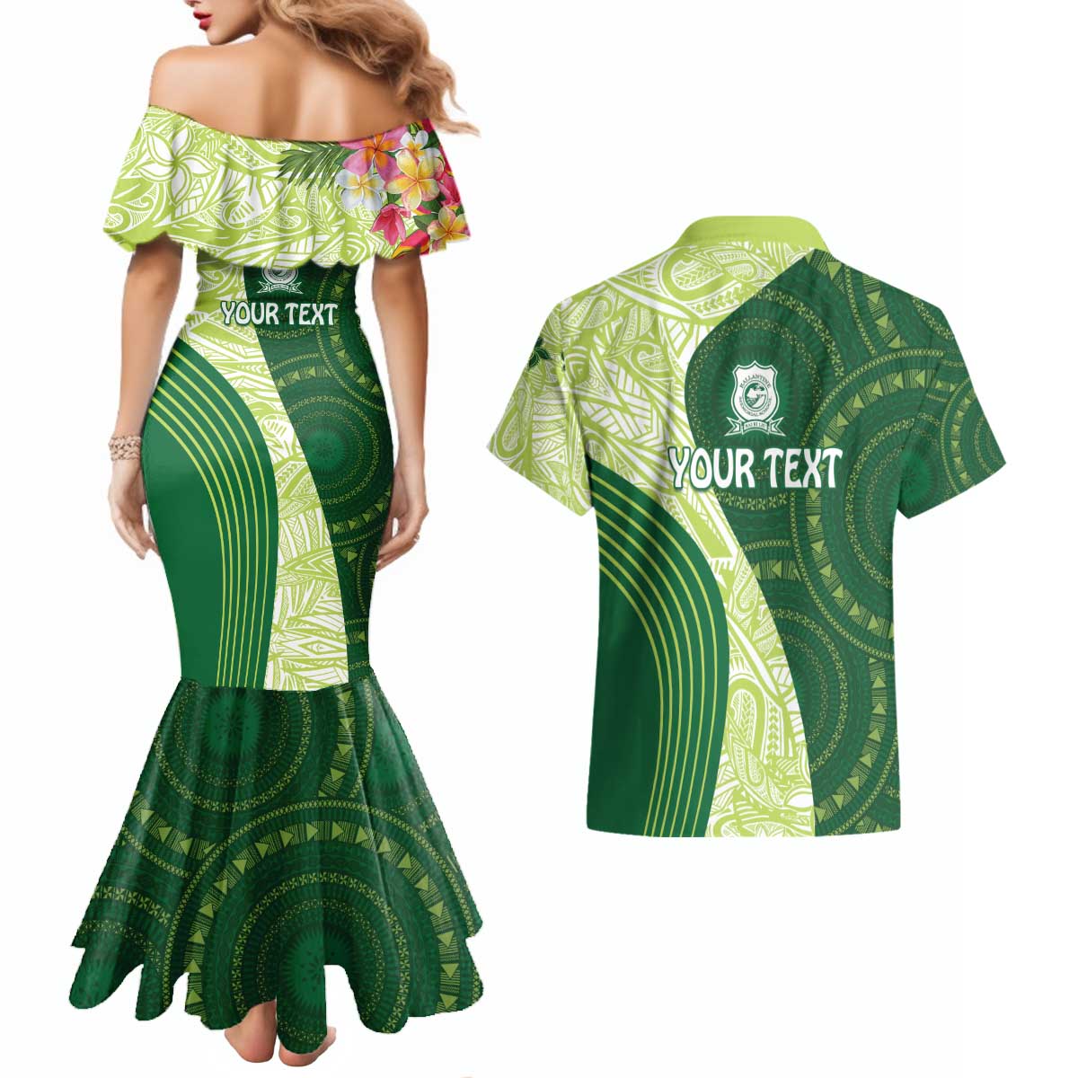Fiji Ballantine Memorial High School Personalised Couples Matching Mermaid Dress and Hawaiian Shirt Masi Tapa Mix Plumeria LT7 - Polynesian Pride