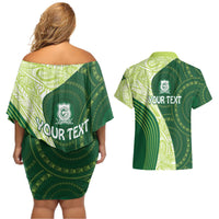 Fiji Ballantine Memorial High School Personalised Couples Matching Off Shoulder Short Dress and Hawaiian Shirt Masi Tapa Mix Plumeria LT7 - Polynesian Pride