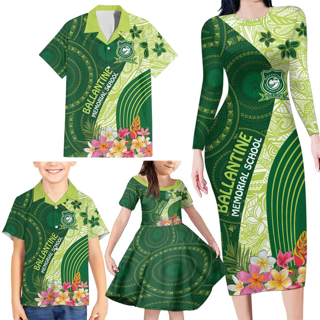Fiji Ballantine Memorial High School Personalised Family Matching Long Sleeve Bodycon Dress and Hawaiian Shirt Masi Tapa Mix Plumeria LT7 - Polynesian Pride