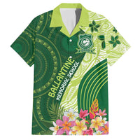 Fiji Ballantine Memorial High School Personalised Family Matching Long Sleeve Bodycon Dress and Hawaiian Shirt Masi Tapa Mix Plumeria LT7 Dad's Shirt - Short Sleeve Green - Polynesian Pride