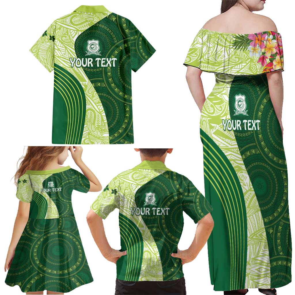 Fiji Ballantine Memorial High School Personalised Family Matching Off Shoulder Maxi Dress and Hawaiian Shirt Masi Tapa Mix Plumeria LT7 - Polynesian Pride
