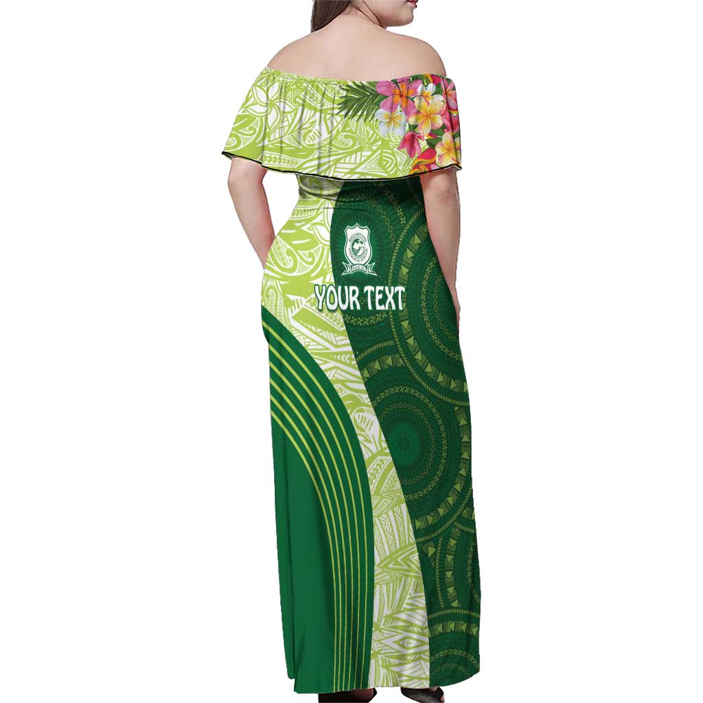Fiji Ballantine Memorial High School Personalised Family Matching Off Shoulder Maxi Dress and Hawaiian Shirt Masi Tapa Mix Plumeria LT7 - Polynesian Pride