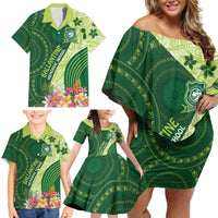 Fiji Ballantine Memorial High School Personalised Family Matching Off Shoulder Short Dress and Hawaiian Shirt Masi Tapa Mix Plumeria LT7 - Polynesian Pride