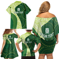 Fiji Ballantine Memorial High School Personalised Family Matching Off Shoulder Short Dress and Hawaiian Shirt Masi Tapa Mix Plumeria LT7 - Polynesian Pride