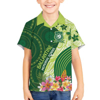 Fiji Ballantine Memorial High School Personalised Family Matching Puletasi and Hawaiian Shirt Masi Tapa Mix Plumeria LT7 Son's Shirt Green - Polynesian Pride
