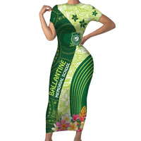 Fiji Ballantine Memorial High School Personalised Family Matching Short Sleeve Bodycon Dress and Hawaiian Shirt Masi Tapa Mix Plumeria LT7 Mom's Dress Green - Polynesian Pride