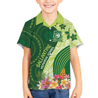 Fiji Ballantine Memorial High School Personalised Family Matching Summer Maxi Dress and Hawaiian Shirt Masi Tapa Mix Plumeria LT7 Son's Shirt Green - Polynesian Pride