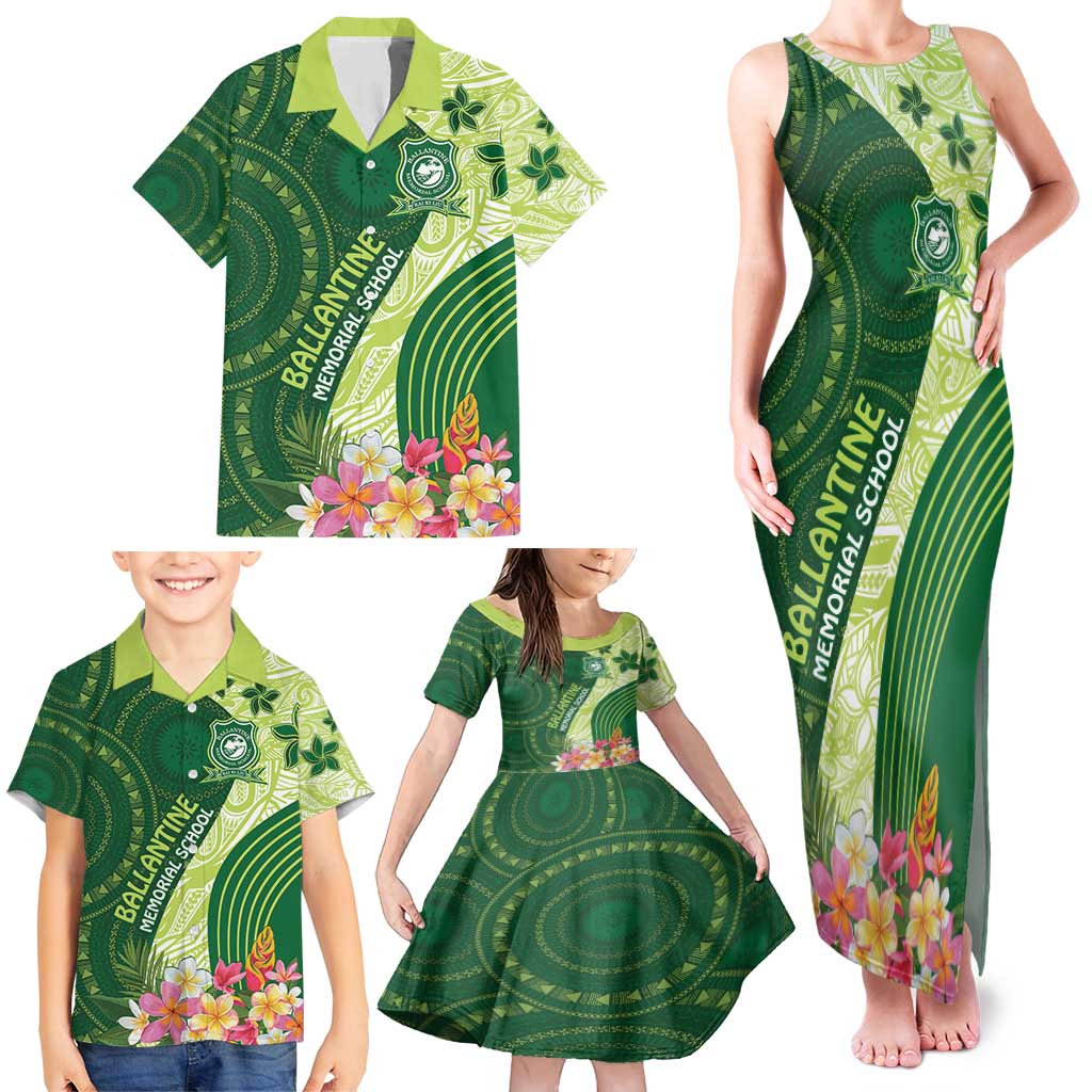 Fiji Ballantine Memorial High School Personalised Family Matching Tank Maxi Dress and Hawaiian Shirt Masi Tapa Mix Plumeria LT7 - Polynesian Pride
