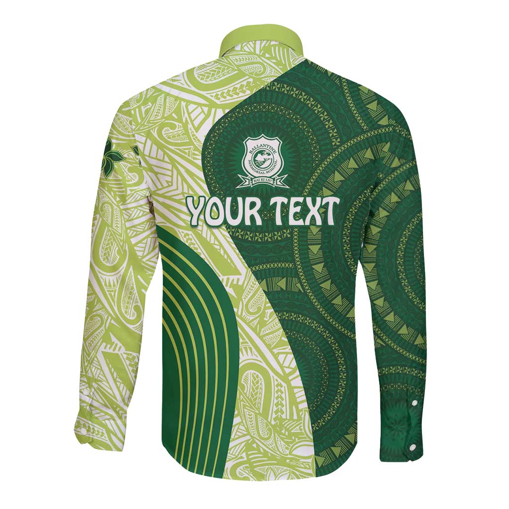 Fiji Ballantine Memorial High School Personalised Long Sleeve Button Shirt Masi Tapa Mix Plumeria