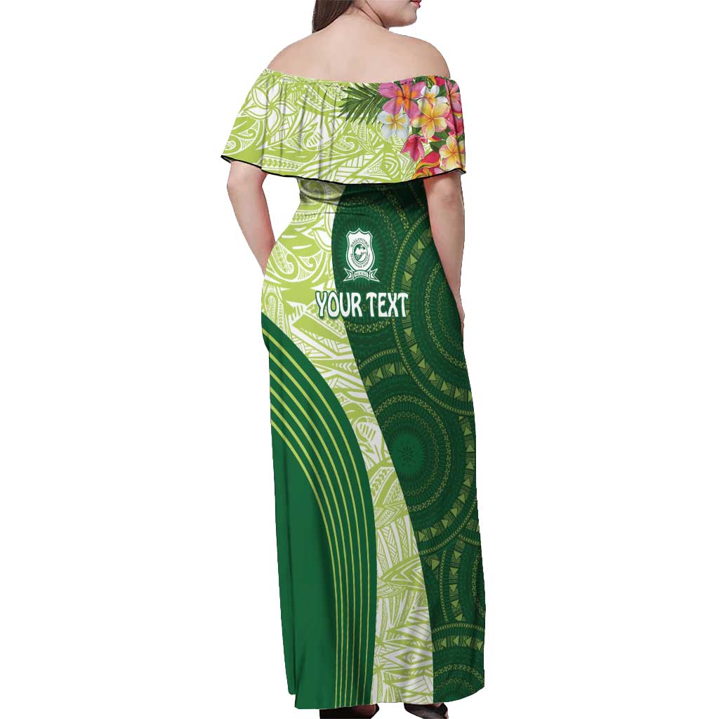 Fiji Ballantine Memorial High School Personalised Off Shoulder Maxi Dress Masi Tapa Mix Plumeria