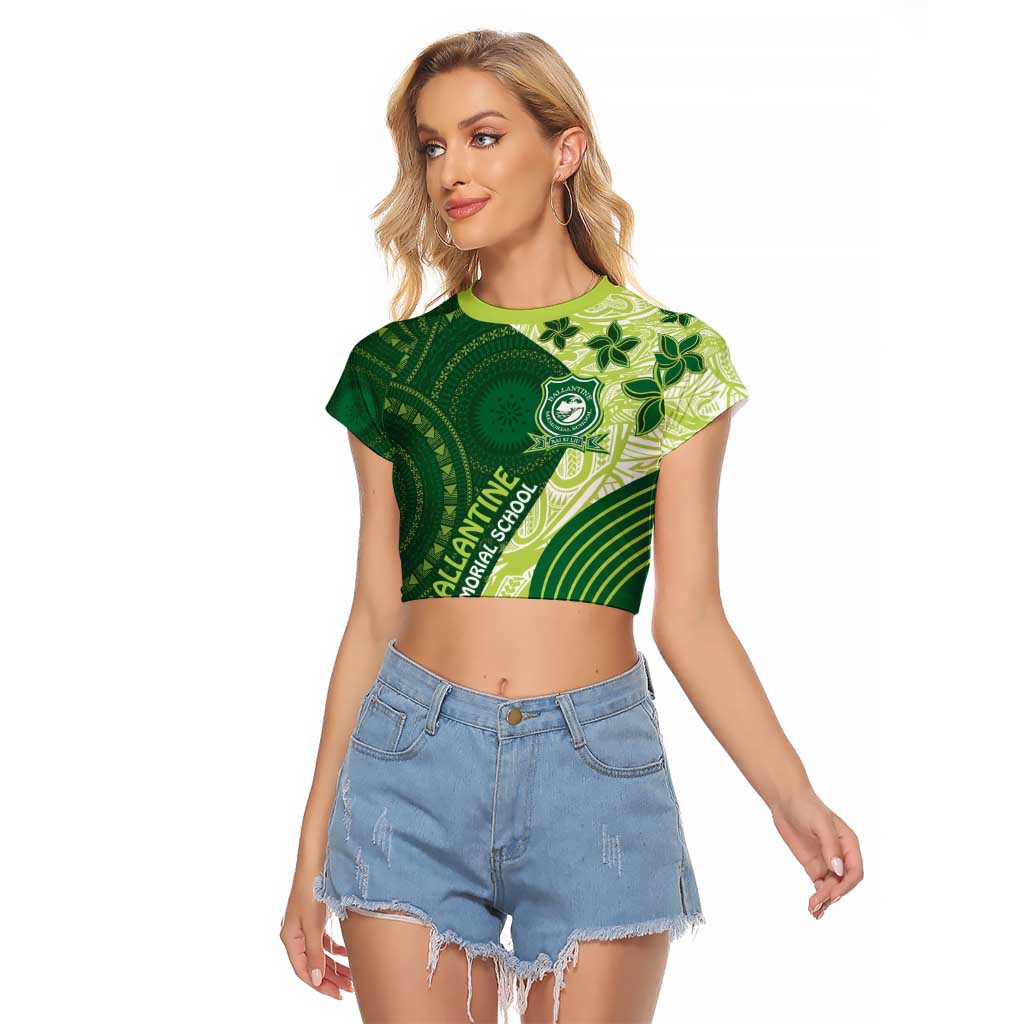 Fiji Ballantine Memorial High School Personalised Raglan Cropped T Shirt Masi Tapa Mix Plumeria