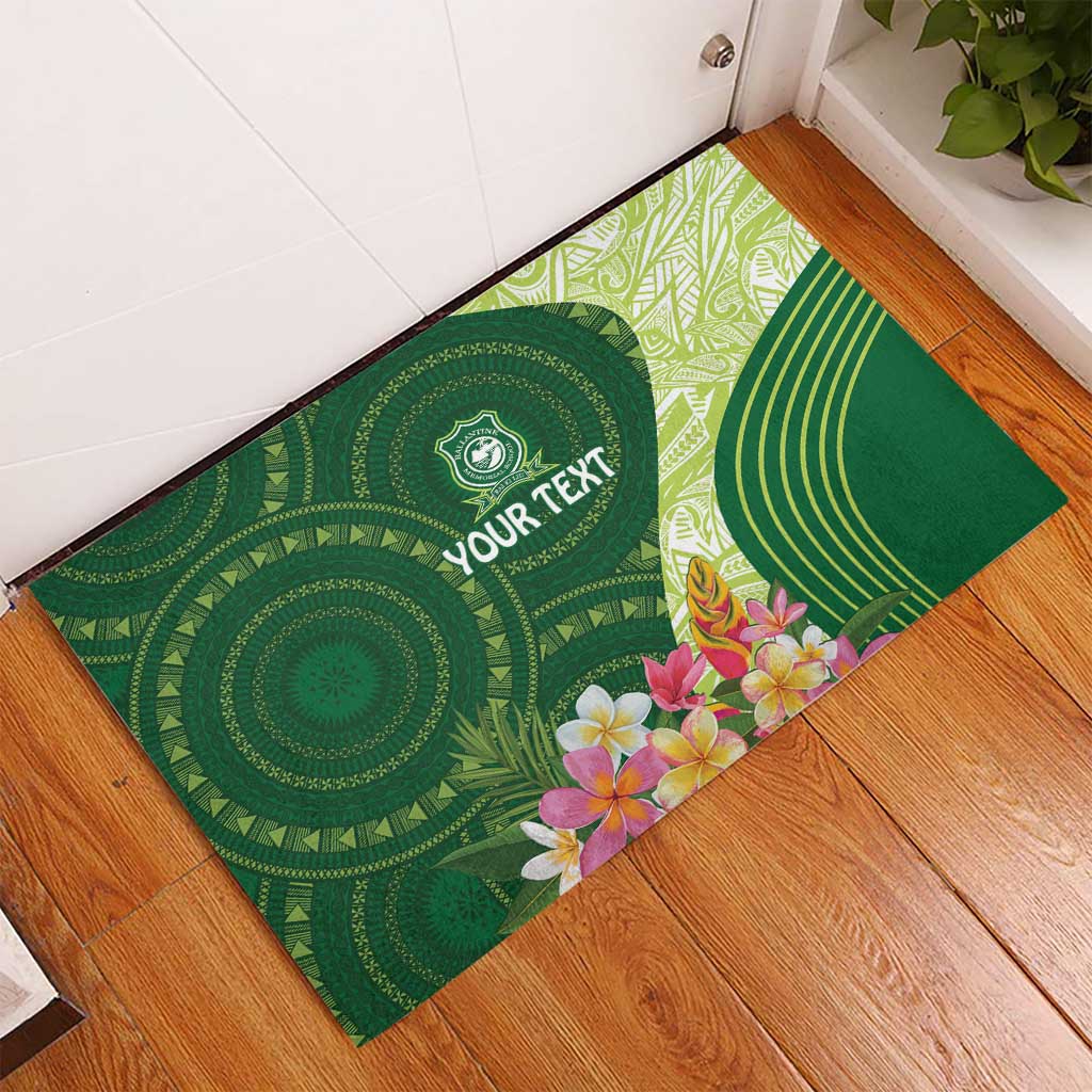 Fiji Ballantine Memorial High School Personalised Rubber Doormat Masi Tapa Mix Plumeria