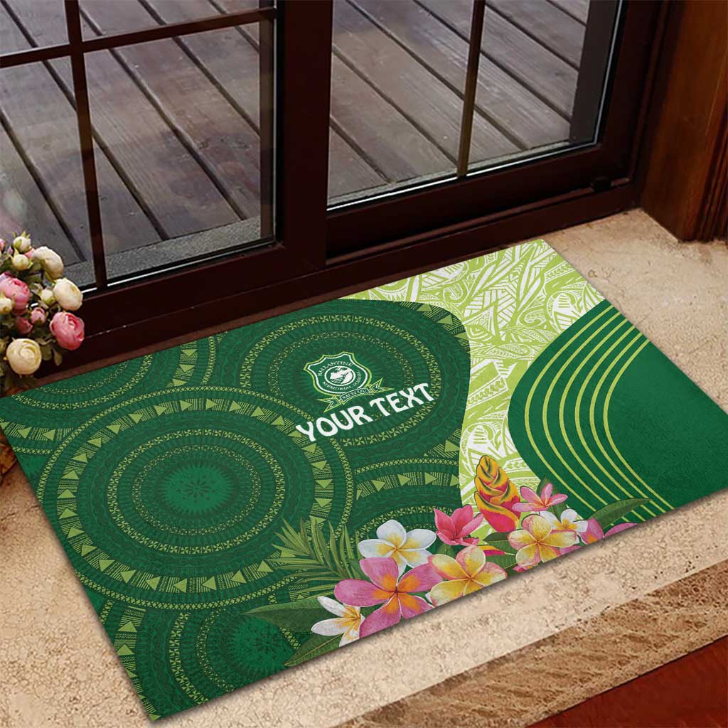 Fiji Ballantine Memorial High School Personalised Rubber Doormat Masi Tapa Mix Plumeria