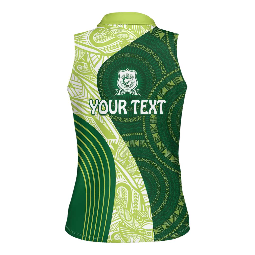 Fiji Ballantine Memorial High School Personalised Women Sleeveless Polo Shirt Masi Tapa Mix Plumeria