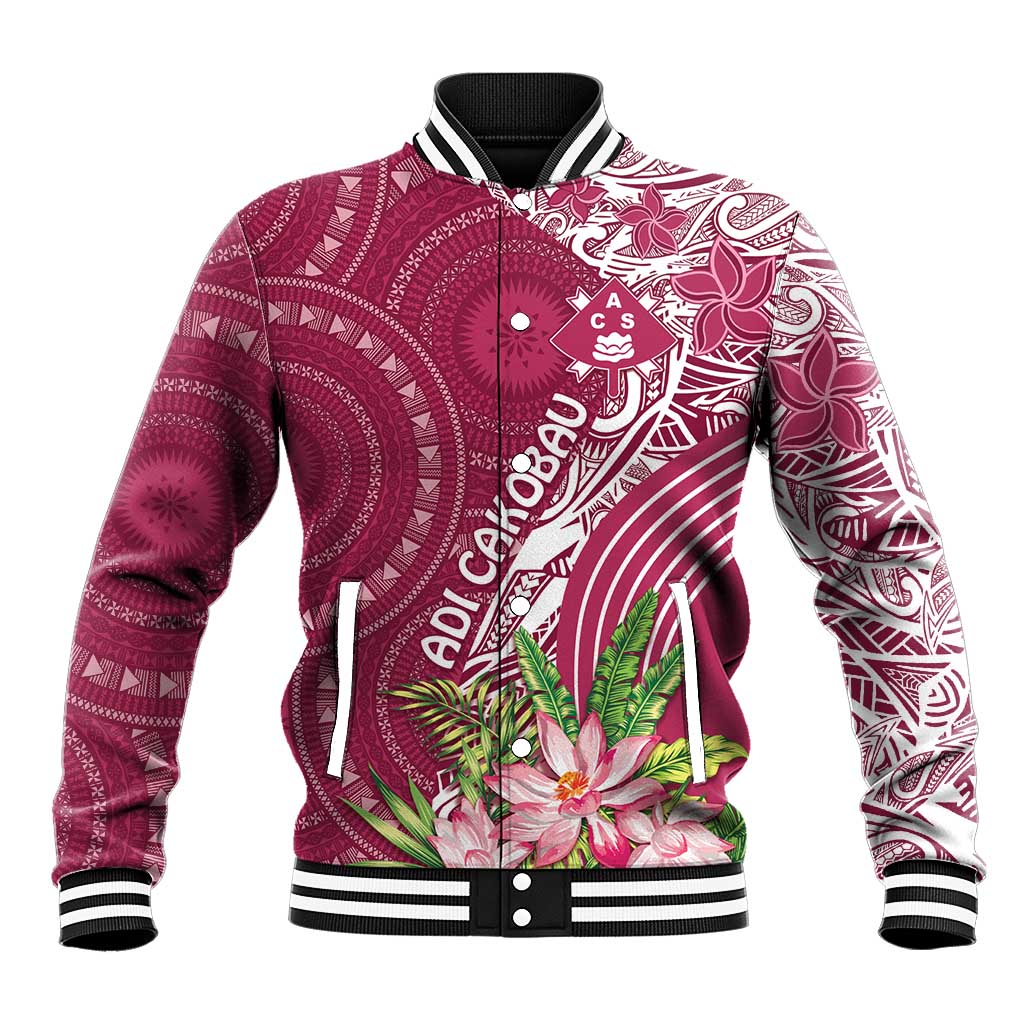 Fiji Adi Cakobau School Personalised Baseball Jacket Masi Tapa Mix Plumeria