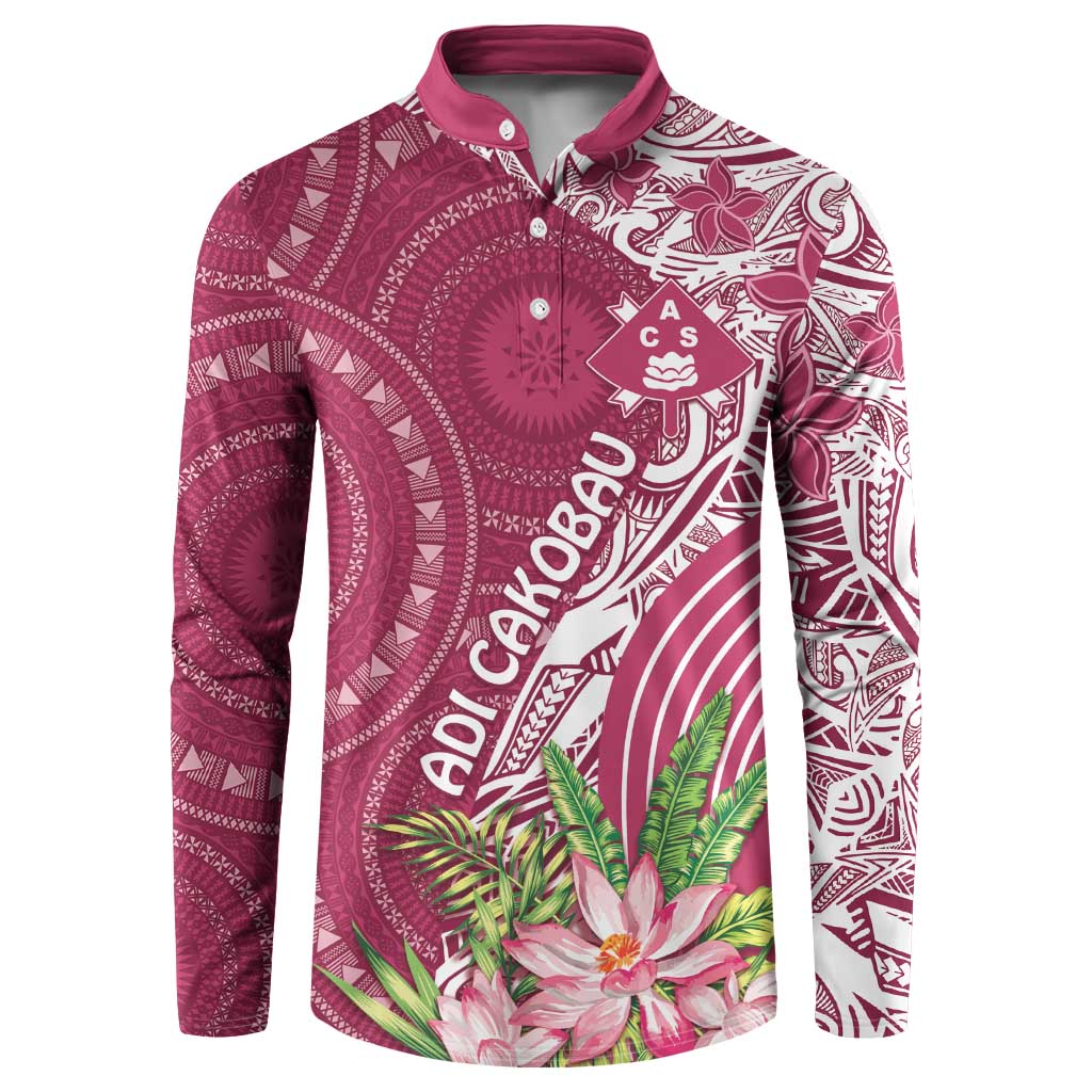 Fiji Adi Cakobau School Personalised Button Sweatshirt Masi Tapa Mix Plumeria