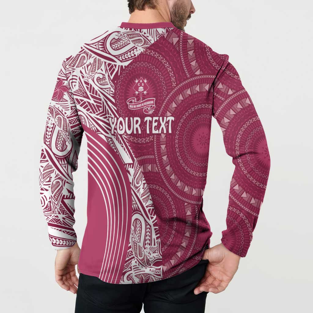 Fiji Adi Cakobau School Personalised Button Sweatshirt Masi Tapa Mix Plumeria