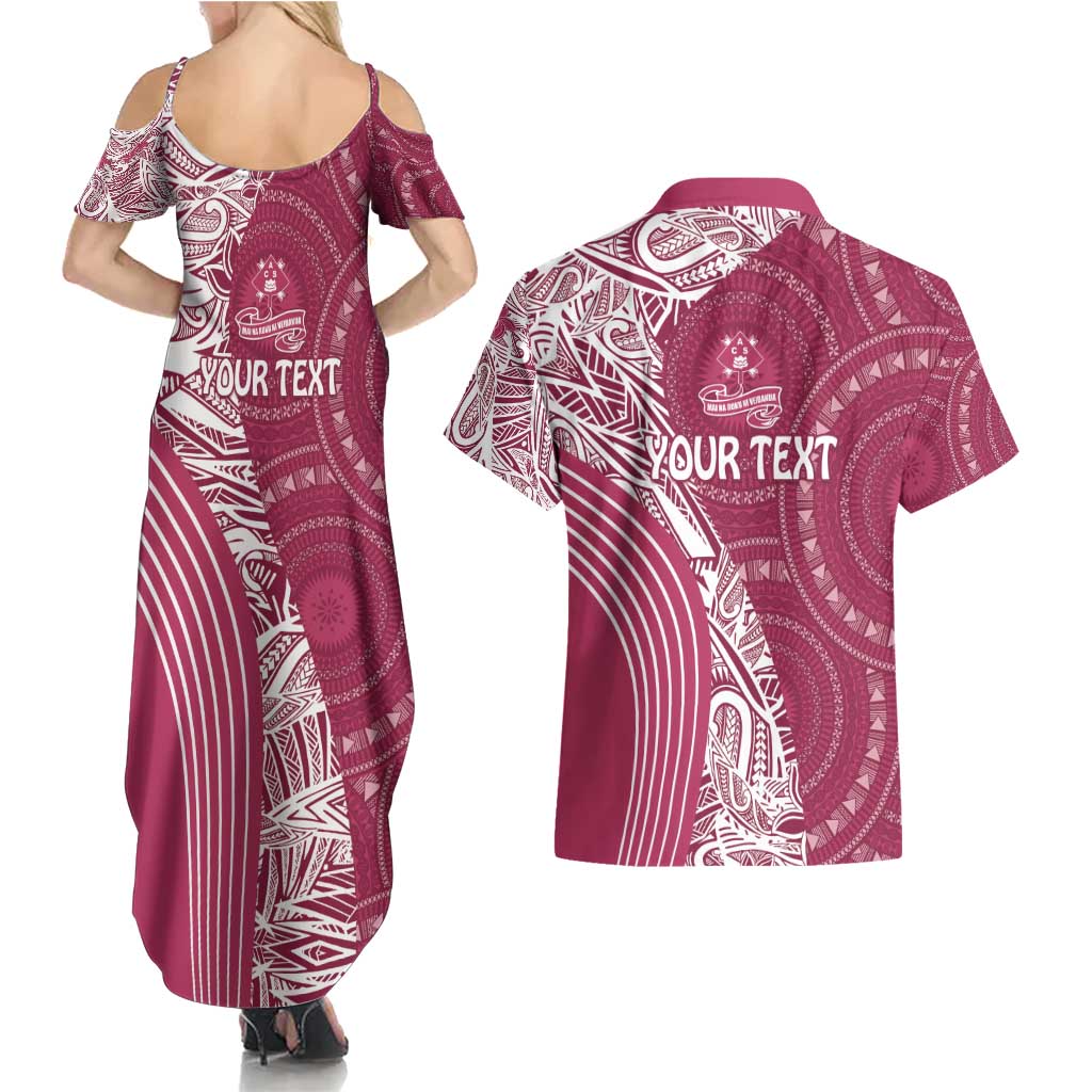 Fiji Adi Cakobau School Personalised Couples Matching Summer Maxi Dress and Hawaiian Shirt Masi Tapa Mix Plumeria LT7 - Polynesian Pride