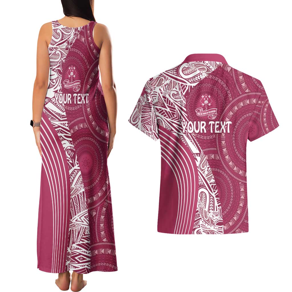 Fiji Adi Cakobau School Personalised Couples Matching Tank Maxi Dress and Hawaiian Shirt Masi Tapa Mix Plumeria LT7 - Polynesian Pride