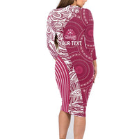 Fiji Adi Cakobau School Personalised Family Matching Long Sleeve Bodycon Dress and Hawaiian Shirt Masi Tapa Mix Plumeria LT7 - Polynesian Pride