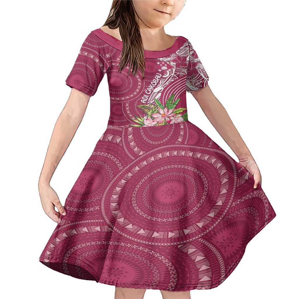 Fiji Adi Cakobau School Personalised Family Matching Mermaid Dress and Hawaiian Shirt Masi Tapa Mix Plumeria LT7 Daughter's Dress Maroon - Polynesian Pride
