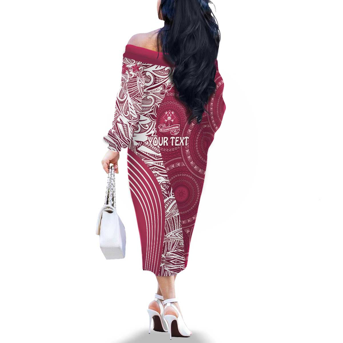 Fiji Adi Cakobau School Personalised Family Matching Off The Shoulder Long Sleeve Dress and Hawaiian Shirt Masi Tapa Mix Plumeria LT7 - Polynesian Pride