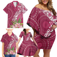 Fiji Adi Cakobau School Personalised Family Matching Off Shoulder Short Dress and Hawaiian Shirt Masi Tapa Mix Plumeria LT7 - Polynesian Pride