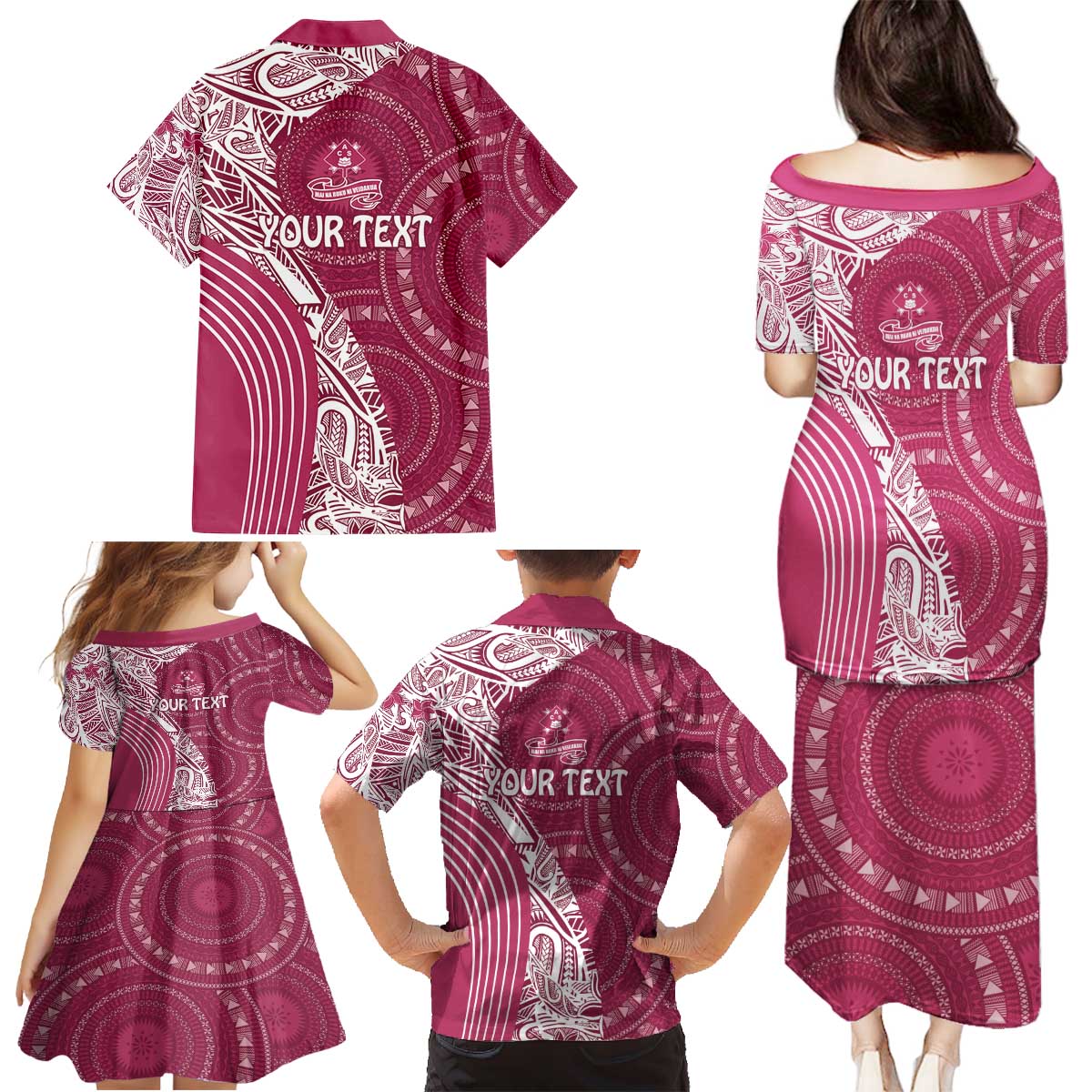 Fiji Adi Cakobau School Personalised Family Matching Puletasi and Hawaiian Shirt Masi Tapa Mix Plumeria LT7 - Polynesian Pride