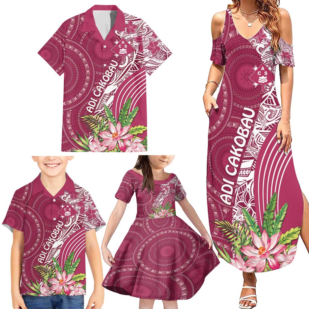 Fiji Adi Cakobau School Personalised Family Matching Summer Maxi Dress and Hawaiian Shirt Masi Tapa Mix Plumeria LT7 - Polynesian Pride