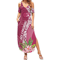 Fiji Adi Cakobau School Personalised Family Matching Summer Maxi Dress and Hawaiian Shirt Masi Tapa Mix Plumeria LT7 Mom's Dress Maroon - Polynesian Pride