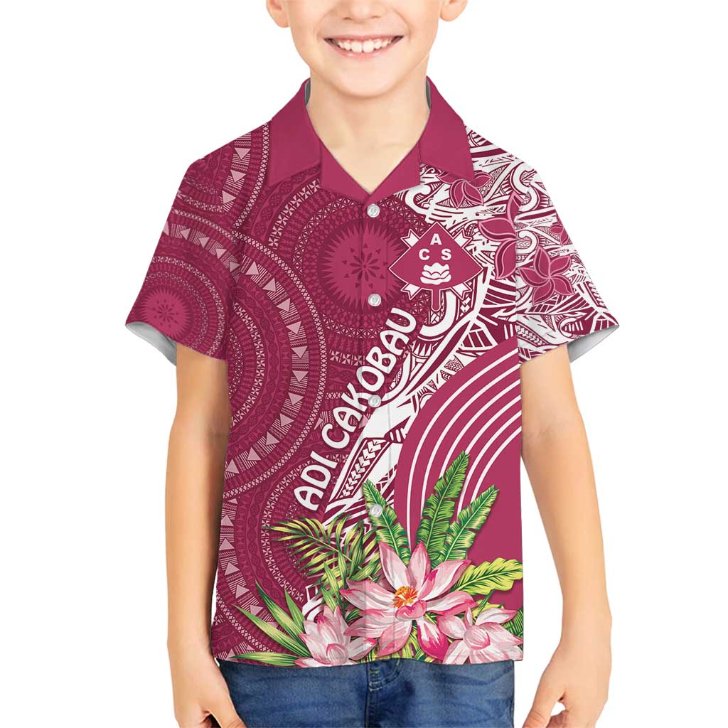 Fiji Adi Cakobau School Personalised Family Matching Summer Maxi Dress and Hawaiian Shirt Masi Tapa Mix Plumeria LT7 Son's Shirt Maroon - Polynesian Pride