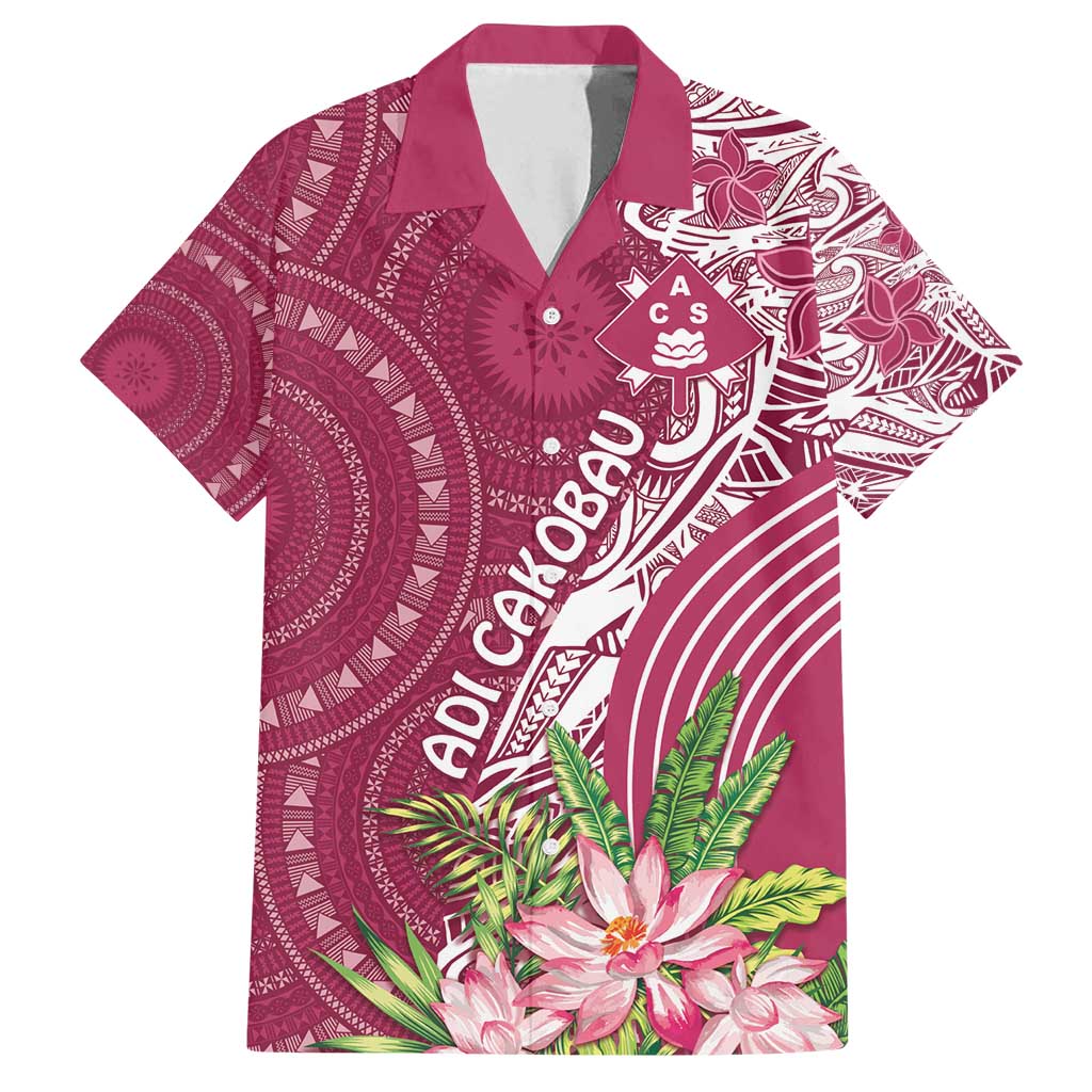 Fiji Adi Cakobau School Personalised Family Matching Tank Maxi Dress and Hawaiian Shirt Masi Tapa Mix Plumeria LT7 Dad's Shirt - Short Sleeve Maroon - Polynesian Pride