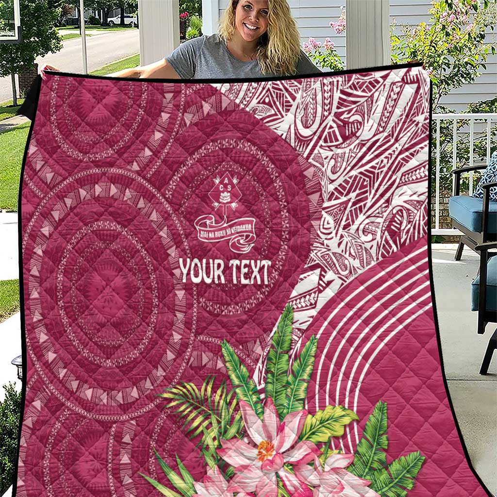 Fiji Adi Cakobau School Personalised Quilt Masi Tapa Mix Plumeria LT7 Maroon - Polynesian Pride