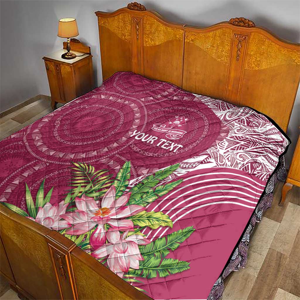 Fiji Adi Cakobau School Personalised Quilt Masi Tapa Mix Plumeria LT7 - Polynesian Pride