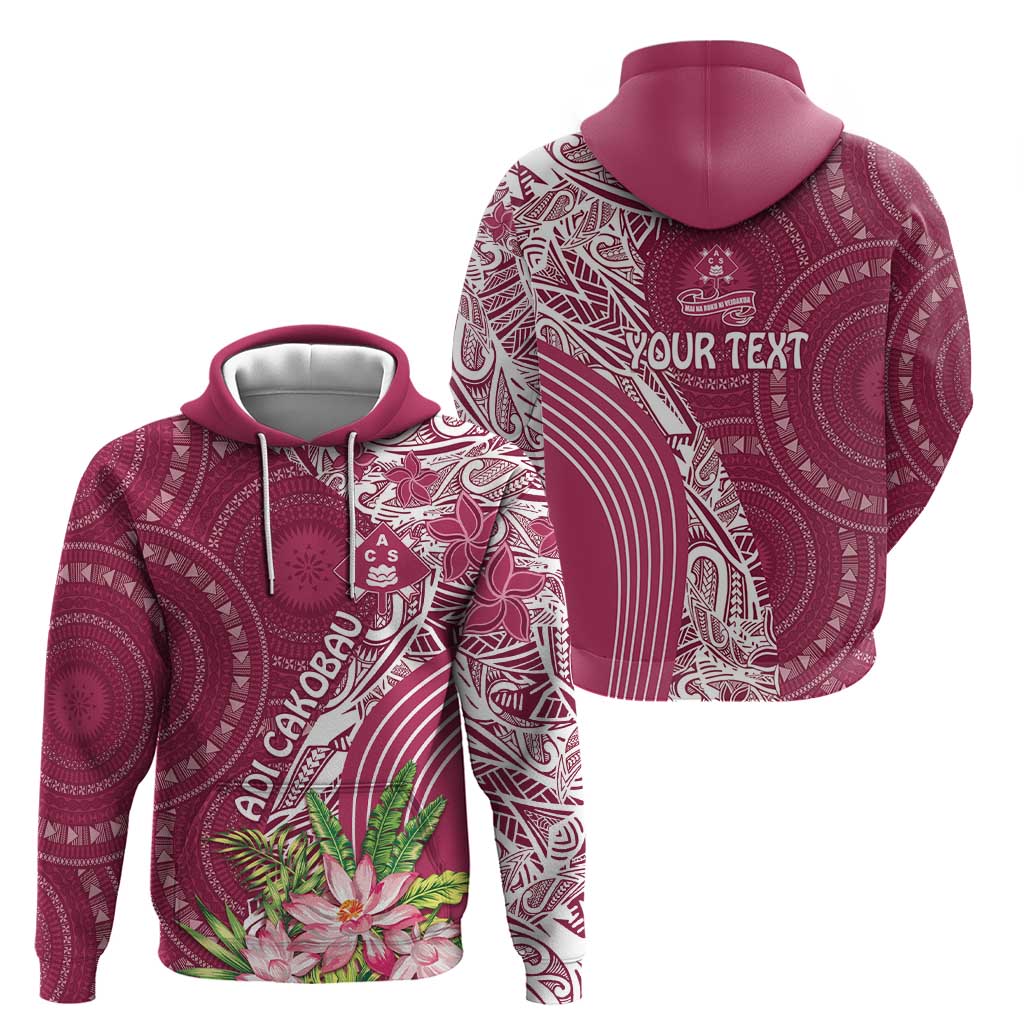 Fiji Adi Cakobau School Personalised Zip Hoodie Masi Tapa Mix Plumeria