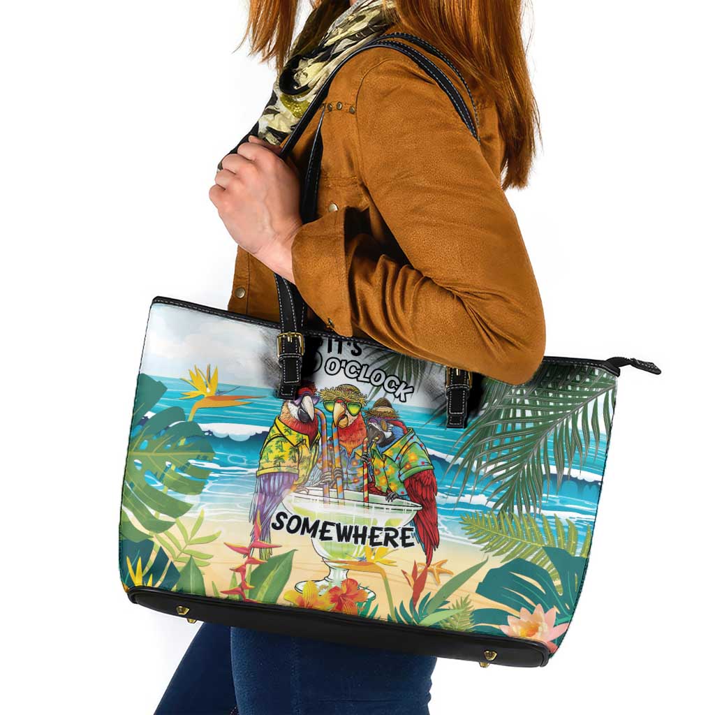 It's 5 o'clock Somewhere Leather Tote Bag Beach Party - Polynesian Pride